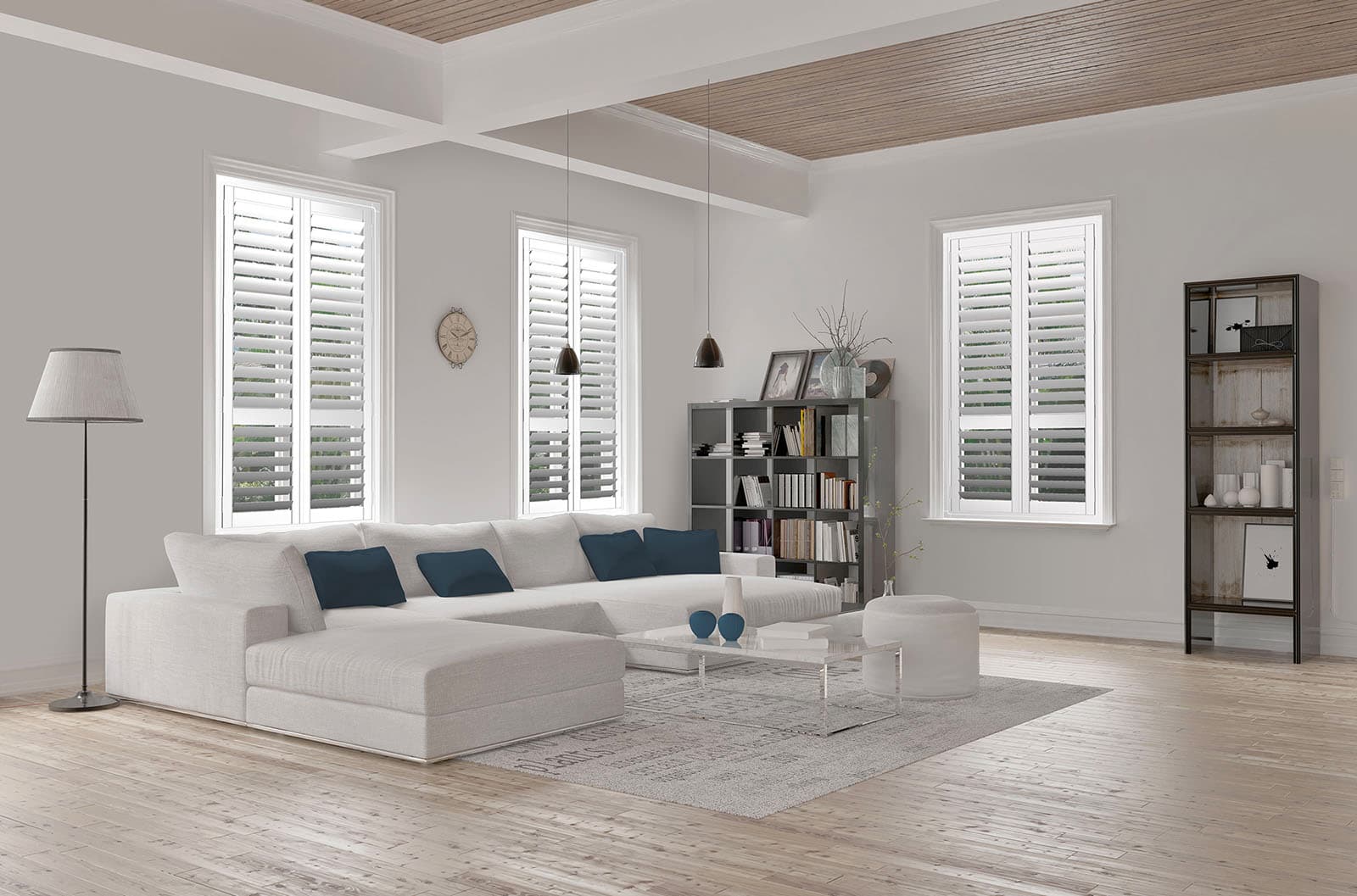 White interior shutters in a lounge