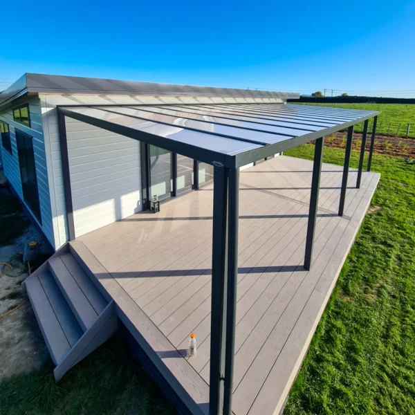 Ally-Golla aluminium louvre shade structure over a timber deck